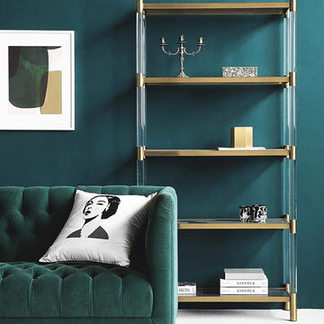 Gold & Clear Acrylic Bookshelf 4-Tier Modern Bookcase-Bookcases & Bookshelves,Furniture,Office Furniture